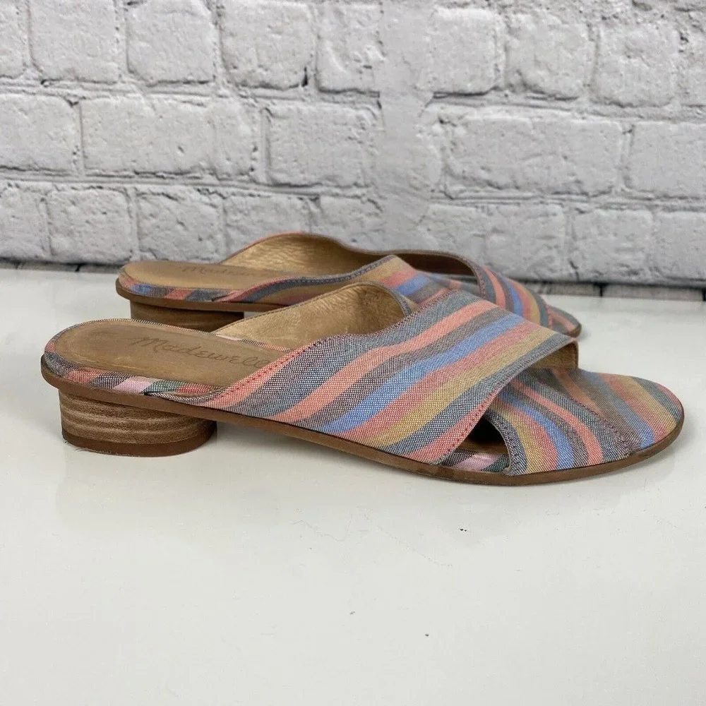 Madewell The Ruthie Crisscross Mule Sandals in Rainbow Stripe
